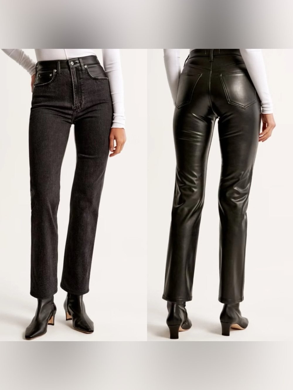 Abercrombie and Fitch • 90s Straight Faux Leather and Denim Jeans